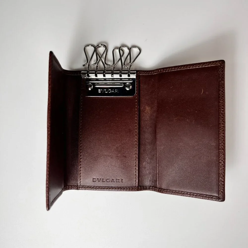 BVLGARI‎ Brown Leather Wallet Keychain Made in Italy